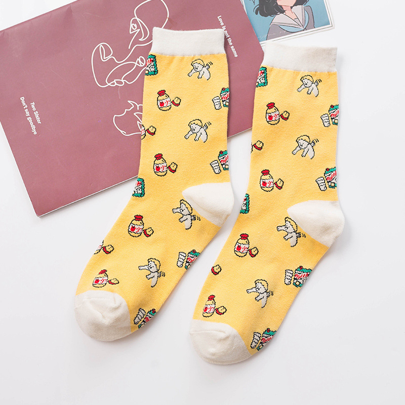 Autumn And Winter Leisure Cartoon Sweet Strawberry Milk Lady In Tube Socks Wholesale Cotton Sweat Socks Tide